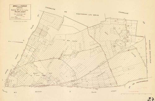 BRIIS-SOUS-FORGES. - Plan révisé pour 1933, à jour pour 1974 : plans des sections C dite de Bligny (feuille 1) et D dite du Coudray ; plan révisé pour 1933, à jour pour 1977 (3ème édition) : plans du tableau d'assemblage, des sections C (feuilles 2-3) et 