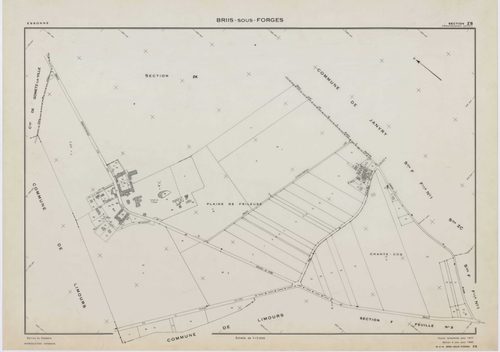 BRIIS-SOUS-FORGES, plans minutes de conservation : tableau d'assemblage,1933, Ech. 1/10000 ; plans des sections C1, C3, F2, F4, 1933, Ech. 1/1250, sections C2, D, E, F1, F3, 1933, Ech. 1/2500, sections ZB, ZC, ZD, ZE, ZH, ZI, 1977, Ech. 1/2000, section ZK