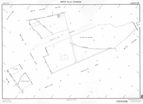 BRIIS-SOUS-FORGES. - Plan révisé pour 1933, à jour pour 1974 : plans des sections C dite de Bligny (feuille 1) et D dite du Coudray ; plan révisé pour 1933, à jour pour 1977 (3ème édition) : plans du tableau d'assemblage, des sections C (feuilles 2-3) et 