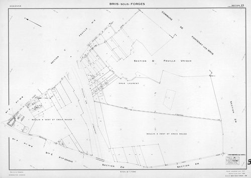 BRIIS-SOUS-FORGES. - Plan révisé pour 1933, à jour pour 1974 : plans des sections C dite de Bligny (feuille 1) et D dite du Coudray ; plan révisé pour 1933, à jour pour 1977 (3ème édition) : plans du tableau d'assemblage, des sections C (feuilles 2-3) et 
