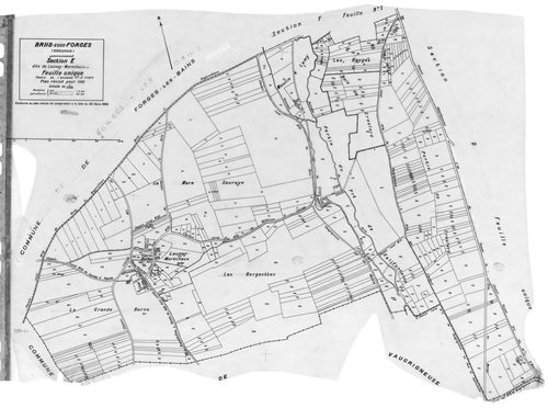 BRIIS-SOUS-FORGES .- Cadastre révisé pour 1933 : plan du tableau d'assemblage, plans de la section A Frileuse , section B la Garenne, section C Bligny 1ère feuille, idem 2ème feuille, section D Coudray, section E Launay-Maréchaux, section F le Village 1èr