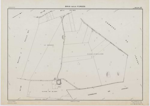 BRIIS-SOUS-FORGES, plans minutes de conservation : tableau d'assemblage,1933, Ech. 1/10000 ; plans des sections C1, C3, F2, F4, 1933, Ech. 1/1250, sections C2, D, E, F1, F3, 1933, Ech. 1/2500, sections ZB, ZC, ZD, ZE, ZH, ZI, 1977, Ech. 1/2000, section ZK