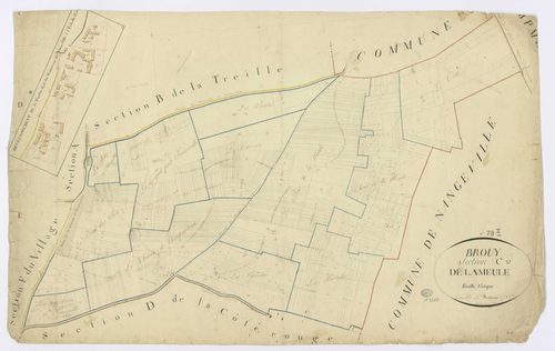 BROUY. - Section C - Meule (la), ech. 1/2500, coul., aquarelle, papier, 63x100 (1815). 