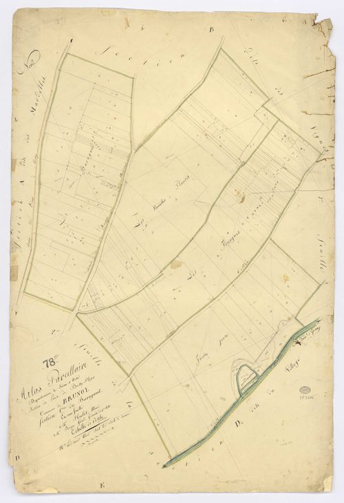 BRUNOY. - Section C - Baragand (le), ech. 1/1250, coul., aquarelle, papier, 96x65 (1810). 