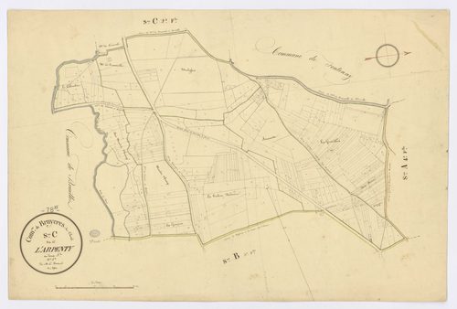BRUYERES-LE-CHATEL. - Section C - de l'Arpenty, 1, ech. 1/2500, coul., aquarelle, papier, 61x90 (1820). 