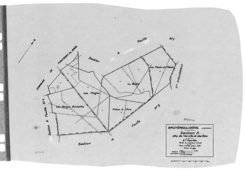 BRUYERES-LE-CHATEL .- Cadastre révisé pour 1934 : plans de la section A Verville et les Bois 2ème feuille, idem 4ème feuille, idem 5ème feuille, section B Village et d'Arny 1ère feuille, idem 2ème feuille, secton Arpenty 1ère feuille, idem 2ème feuille, i