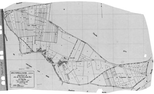 BRUYERES-LE-CHATEL .- Cadastre révisé pour 1934 : plans de la section A Verville et les Bois 2ème feuille, idem 4ème feuille, idem 5ème feuille, section B Village et d'Arny 1ère feuille, idem 2ème feuille, secton Arpenty 1ère feuille, idem 2ème feuille, i