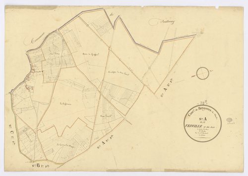 BRUYERES-LE-CHATEL. - Section A - de Verville et des Bois, 4, ech. 1/2500, coul., aquarelle, papier, 65x91 (1820). 