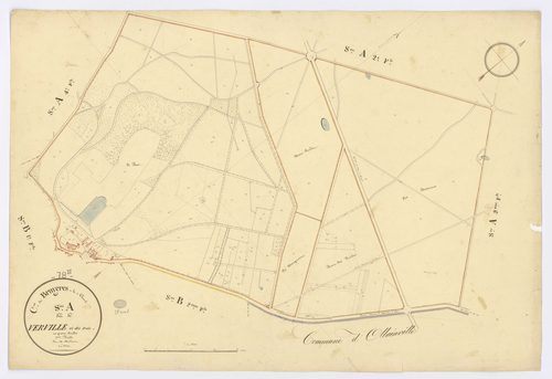 BRUYERES-LE-CHATEL. - Section A - de Verville et des Bois, 3, ech. 1/2500, coul., aquarelle, papier, 63x92 (1820). 