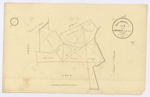 BRUYERES-LE-CHATEL. - Section A - de Verville et des Bois, 2, ech. 1/5000, coul., aquarelle, papier, 60x94 (1820). 