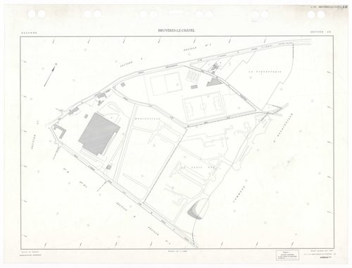BRUYERES-LE-CHATEL, plans minutes de conservation : tableau d'assemblage,1934, Ech. 1/10000 ; plans des sections A1, A3, A4, B2, B3, C1, C3 1934, Ech. 1/2500, section A2, 1934, Ech. 1/5000, sections A5, C2, 1934, Ech. 1/1250, sections AA, AB, AC, AD, 1997