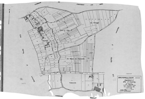 BRUYERES-LE-CHATEL .- Cadastre révisé pour 1934 : plans de la section A Verville et les Bois 2ème feuille, idem 4ème feuille, idem 5ème feuille, section B Village et d'Arny 1ère feuille, idem 2ème feuille, secton Arpenty 1ère feuille, idem 2ème feuille, i