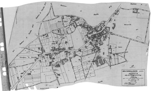 BRUYERES-LE-CHATEL .- Cadastre révisé pour 1934 : plans de la section A Verville et les Bois 2ème feuille, idem 4ème feuille, idem 5ème feuille, section B Village et d'Arny 1ère feuille, idem 2ème feuille, secton Arpenty 1ère feuille, idem 2ème feuille, i