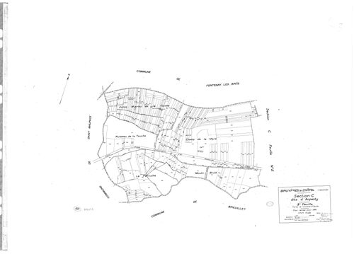 BRUYERES-LE-CHATEL .- Cadastre révisé pour 1934 : plans de la section A Verville et les Bois 2ème feuille, idem 4ème feuille, idem 5ème feuille, section B Village et d'Arny 1ère feuille, idem 2ème feuille, secton Arpenty 1ère feuille, idem 2ème feuille, i
