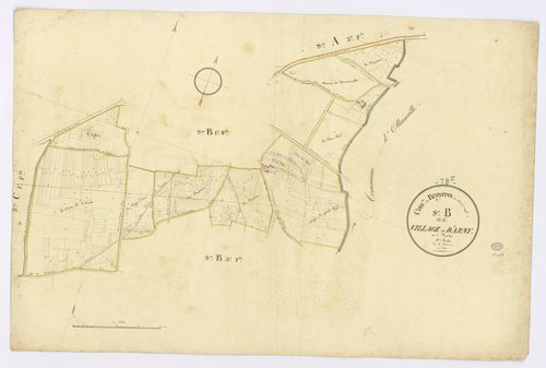 BRUYERES-LE-CHATEL. - Section B - du Village et d'Arny, 2, ech. 1/2500, coul., aquarelle, papier, 64x95 (1820). 