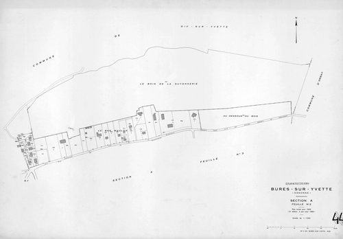 BURES-SUR-YVETTE. - Plan révisé pour 1945, à jour pour 1960 (2ème édition) : plan du tableau d'assemblage ; plan révisé pour 1945, à jour pour 1980 (3ème édition) : plans des sections A (feuilles 1-4), B (feuilles 1-3) et C (feuilles 1-4). [13 plans]. 