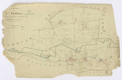 BURES-SUR-YVETTE. - Section A - Village (le), ech. 1/2500, coul., aquarelle, papier, 66x100 (sd). 