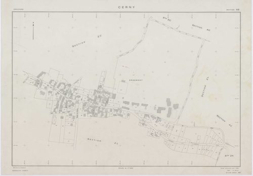 CERNY, plans minutes de conservation : tableau d'assemblage,1968, Ech. 1/10000 ; plans des section F, 1968, Ech. 1/2500, sections AB, AH, AI, AK, AM, AN, AO, 1968, Ech. 1/1000, sections AC, AD, AE, AL, AP, ZA, ZB, ZC, ZD, ZE, ZH, ZI, ZK, ZL, ZM, 1968, Ech