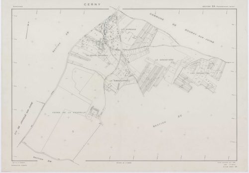 CERNY, plans minutes de conservation : tableau d'assemblage,1968, Ech. 1/10000 ; plans des section F, 1968, Ech. 1/2500, sections AB, AH, AI, AK, AM, AN, AO, 1968, Ech. 1/1000, sections AC, AD, AE, AL, AP, ZA, ZB, ZC, ZD, ZE, ZH, ZI, ZK, ZL, ZM, 1968, Ech