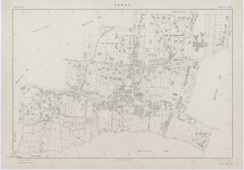 CERNY, plans minutes de conservation : tableau d'assemblage,1968, Ech. 1/10000 ; plans des section F, 1968, Ech. 1/2500, sections AB, AH, AI, AK, AM, AN, AO, 1968, Ech. 1/1000, sections AC, AD, AE, AL, AP, ZA, ZB, ZC, ZD, ZE, ZH, ZI, ZK, ZL, ZM, 1968, Ech