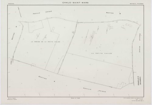 CHALO-SAINT-MARS, plans minutes de conservation : tableau d'assemblage,1957, Ech. 1/10000 ; plans des sections B, C, D, E, F, G, H, J, K, L, M, N, O, P, Q, R, S, T, U, V, W, XA, 1954, Ech. 1/2000, sections I1, I2, I3, 1957, Ech. 1/1000, sections ZA, ZB, Z