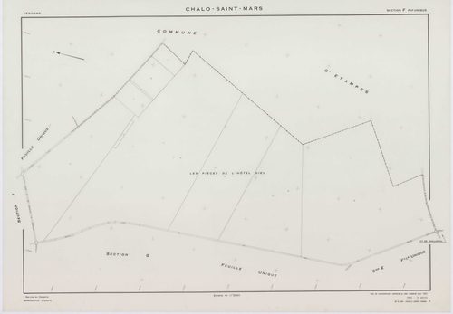 CHALO-SAINT-MARS, plans minutes de conservation : tableau d'assemblage,1957, Ech. 1/10000 ; plans des sections B, C, D, E, F, G, H, J, K, L, M, N, O, P, Q, R, S, T, U, V, W, XA, 1954, Ech. 1/2000, sections I1, I2, I3, 1957, Ech. 1/1000, sections ZA, ZB, Z