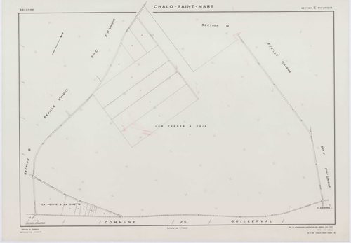 CHALO-SAINT-MARS, plans minutes de conservation : tableau d'assemblage,1957, Ech. 1/10000 ; plans des sections B, C, D, E, F, G, H, J, K, L, M, N, O, P, Q, R, S, T, U, V, W, XA, 1954, Ech. 1/2000, sections I1, I2, I3, 1957, Ech. 1/1000, sections ZA, ZB, Z