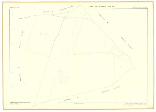 Plans minutes de conservation : CHALO-SAINT-MARS : tableau d'assemblage, ech. 1/10000 (1957), sections B, C, D, E, F, G, H, J, K, L, M, N, O, P, Q, R, S, T, U, V, W, Y, Z, XA, XB, ech. 1/2000 (1957), sections I1, I2, I3, ech. 1/1000 (1957), NB, papier, 10