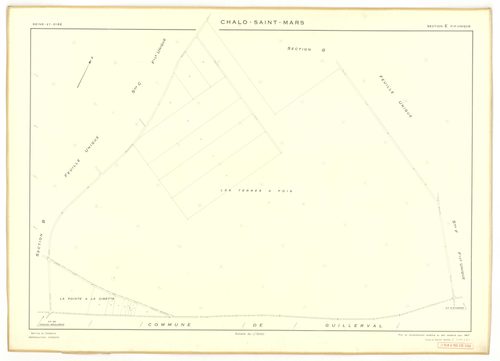Plans minutes de conservation : CHALO-SAINT-MARS : tableau d'assemblage, ech. 1/10000 (1957), sections B, C, D, E, F, G, H, J, K, L, M, N, O, P, Q, R, S, T, U, V, W, Y, Z, XA, XB, ech. 1/2000 (1957), sections I1, I2, I3, ech. 1/1000 (1957), NB, papier, 10