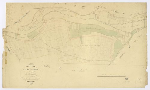 CHALO-SAINT-MARS. - Section D - de Boinville, 1, ech. 1/2500, coul., aquarelle, papier, 62x103 (1825). 