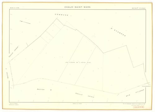 Plans minutes de conservation : CHALO-SAINT-MARS : tableau d'assemblage, ech. 1/10000 (1957), sections B, C, D, E, F, G, H, J, K, L, M, N, O, P, Q, R, S, T, U, V, W, Y, Z, XA, XB, ech. 1/2000 (1957), sections I1, I2, I3, ech. 1/1000 (1957), NB, papier, 10