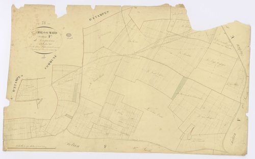CHALO-SAINT-MARS. - Section F - Longuetoise, 2, ech. 1/2500, coul., aquarelle, papier, 65x102 (1825). 