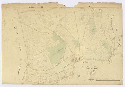 CHALO-SAINT-MARS. - Section B - du Bourg, 3, ech. 1/2500, coul., aquarelle, papier, 68x99 (1825). 