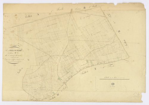 CHALO-SAINT-MARS. - Section C - du Creux Chemin, 4, ech. 1/2500, coul., aquarelle, papier, 68x96 (1825). 