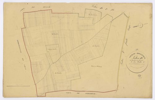 CHALOU-MOULINEUX. - Section D - du Paradis et du Poirier, 2, ech. 1/2500, coul., aquarelle, papier, 67x104 (1831). 