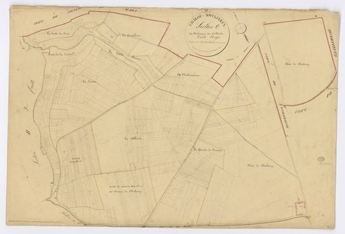 CHALOU-MOULINEUX. - Section C - de Chicheny et des Oeillards, ech. 1/2500, coul., aquarelle, papier, 70x102 (1831). 