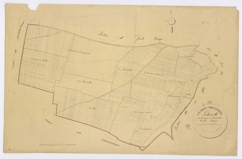 CHALOU-MOULINEUX. - Section E - du Berceau et de Thionville, ech. 1/2500, coul., aquarelle, papier, 68x103 (1831). 