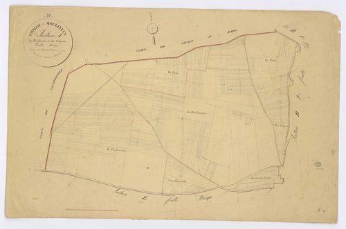 CHALOU-MOULINEUX. - Section A - du Chardonnet et des Vignes, ech. 1/2500, coul., aquarelle, papier, 67x103 (1831). 