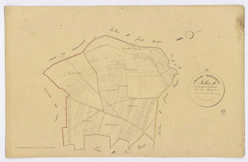 CHALOU-MOULINEUX. - Section D - du Paradis et du Poirier, 1, ech. 1/2500, coul., aquarelle, papier, 67x103 (1831). 
