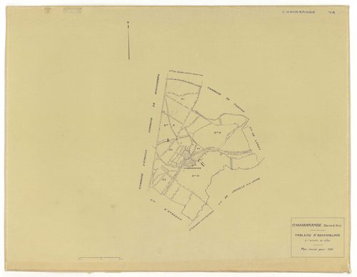 Plans minutes de conservation : CHAMARANDE : tableau d'assemblage, ech. 1/10000 (1933), sections A1, A2, A3, A4, ech. 1/1250 (1933-1939), sections B, C, ech. 1/2500 (1933), section ZA, ech. 1/2000 (1963), NB, papier, 105x80 [8 plans]. 