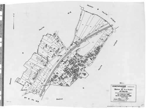 CHAMARANDE .- Cadastre révisé pour 1933 : plans de la section A Montfort 2ème feuille, idem 3ème feuille, idem 4ème feuille ; cadastre révisé pour 1939 : plan de la setion A Montfort 4ème feuille, [4 plans]. 