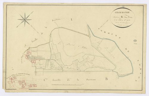 CHAMARANDE. - Section B - Bois (les), 1, ech. 1/2500, coul., aquarelle, papier, 62x97 (sd). 