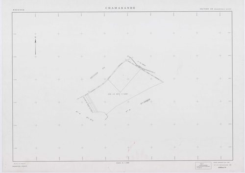 CHAMARANDE, plans minutes de conservation : tableau d'assemblage,1933, Ech. 1/10000 ; plans des sections A2, A3, A4, 1933, Ech. 1/1250, sections B, C, 1933, Ech. 1/2500, section ZA, 1963, Ech. 1/2000, section ZB, 1989, Ech. 1/2000. Polyester. N et B. Dim.