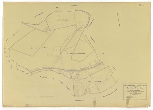 Plans minutes de conservation : CHAMARANDE : tableau d'assemblage, ech. 1/10000 (1933), sections A1, A2, A3, A4, ech. 1/1250 (1933-1939), sections B, C, ech. 1/2500 (1933), section ZA, ech. 1/2000 (1963), NB, papier, 105x80 [8 plans]. 
