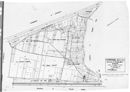 CHAMARANDE .- Cadastre révisé pour 1933 : plans de la section A Montfort 2ème feuille, idem 3ème feuille, idem 4ème feuille ; cadastre révisé pour 1939 : plan de la setion A Montfort 4ème feuille, [4 plans]. 