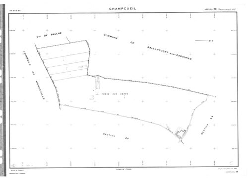 CHAMPCUEIL .- Cadastre révisé pour 1962 : plan du tableau d'assemblage, plan de la section F ; cadastre renouvelé pour 1962 : plans de la section AC, section AE, section AH, section AL, section ZE, section ZG, setion ZH, section ZK, section ZM ; cadastre 