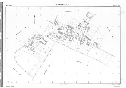 CHAMPCUEIL .- Cadastre révisé pour 1962 : plan du tableau d'assemblage, plan de la section F ; cadastre renouvelé pour 1962 : plans de la section AC, section AE, section AH, section AL, section ZE, section ZG, setion ZH, section ZK, section ZM ; cadastre 