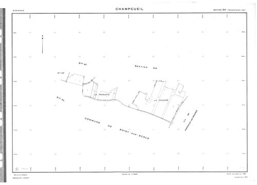 CHAMPCUEIL .- Cadastre révisé pour 1962 : plan du tableau d'assemblage, plan de la section F ; cadastre renouvelé pour 1962 : plans de la section AC, section AE, section AH, section AL, section ZE, section ZG, setion ZH, section ZK, section ZM ; cadastre 