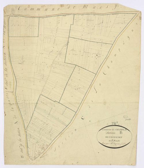 CHAMPLAN. - Section B - Echaudet (l'), ech. 1/1250, coul., aquarelle, papier, 75x62 (1811). 