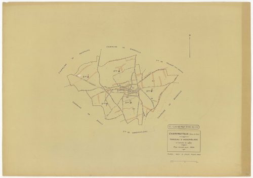 Plans minutes de conservation : CHAMPMOTTEUX : tableau d'assemblage n°1, ech. 1/10000 (1934-1953), sections A, B, C1, C2, ech. 1/2500, section D1 (2 feuillets), ech. 1/1250, sections D2, E, ech. 1/2500 (1934-1953) ; tableau d'assemblage n°2, ech. 1/10000 